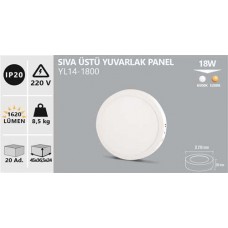 18W SIVA ÜSTÜ YUVARLAK LED PANEL BEYAZ GÜNIŞIĞI